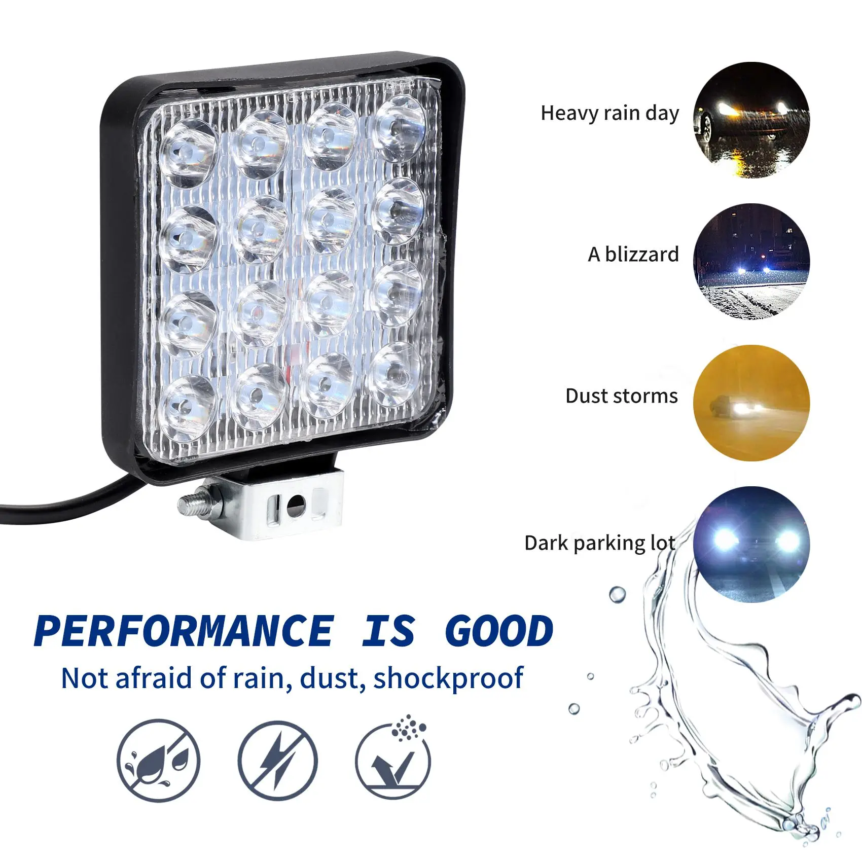 2 шт. квадратные фары дальнего света 48 Вт 6000k