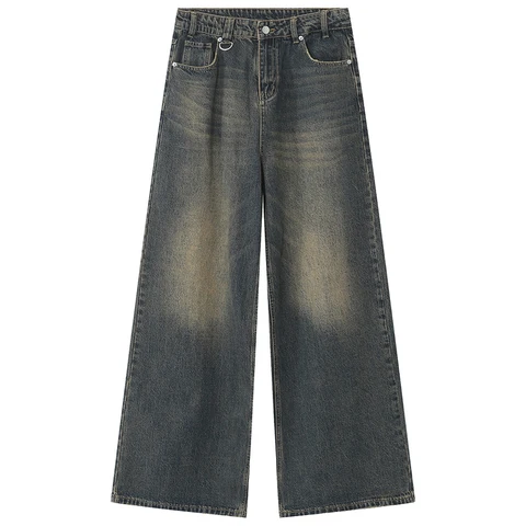 Винтажные синие свободные джинсовые брюки, мужские прямые мешковатые джинсы в стиле ретро, 2023 повседневные Черные джинсы с широкими штанинами