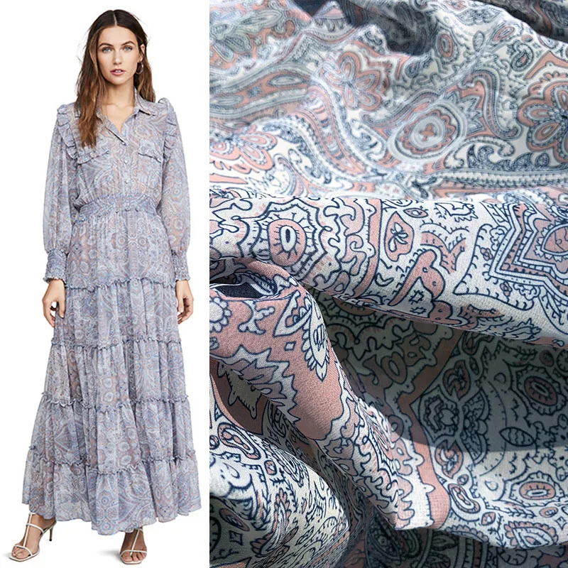 

European and American printed fabric cashew flower pattern digital printed chiffon fabric handmade diy dress shirt cloth by yard