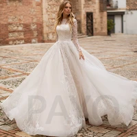luxury wedding dress elegant full sleeve exquisite appliques ruffled buttons vintage princess gown vestido de novia women