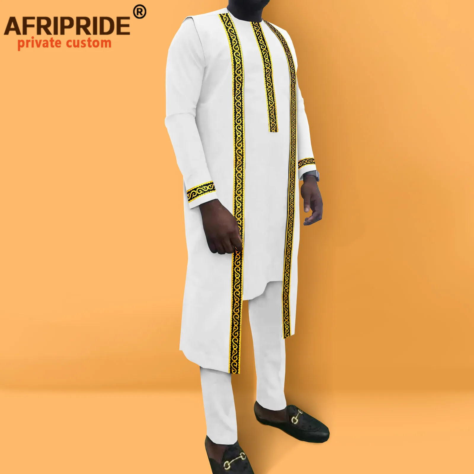 African Clothes for Men Agbada Robes Embroidery Jacket Shirts and Pants 3 Piece Set Dashiki Outfits for Wedding Evening A2216035