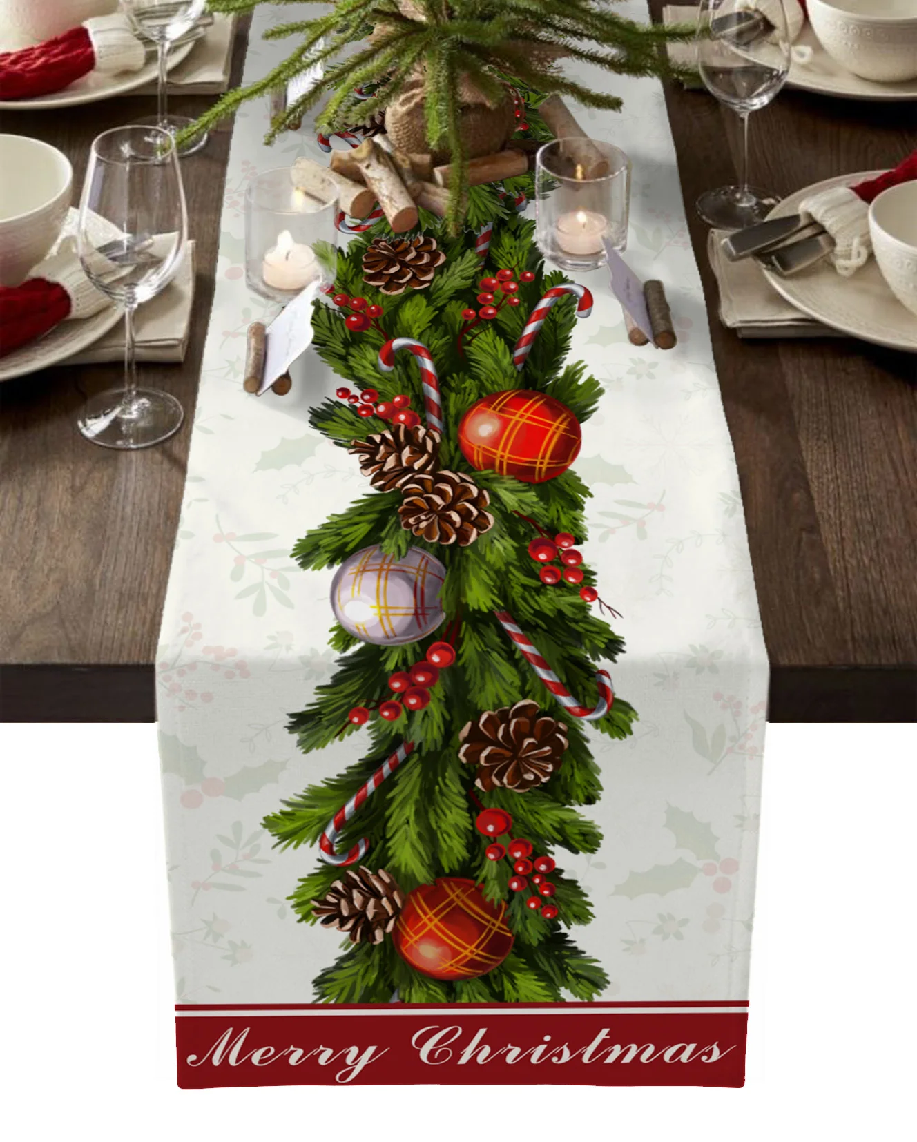 

Christmas Balls Berries Pine Tree Pine Cones Table Runner Wedding Party Dining Table Cover Placemat Napkin Home Kitchen Decor
