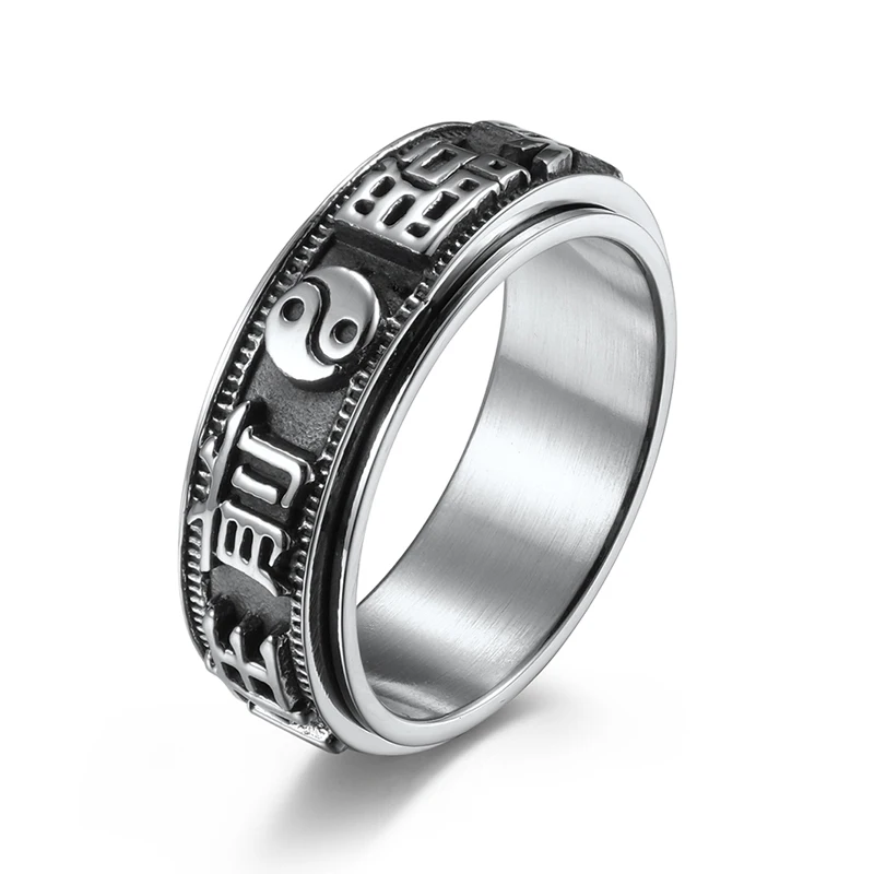 Тайцзи Девять слов Мантра Титановое стальное кольцо Мужская мода Personali Ретро