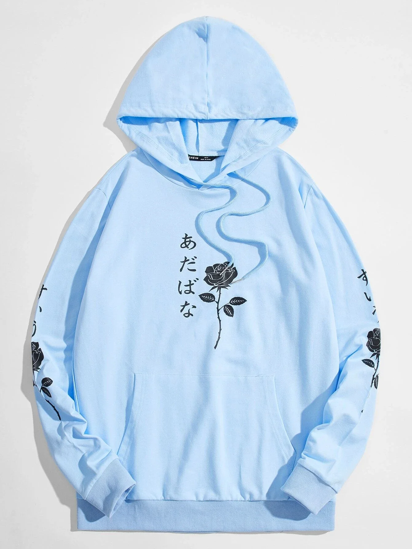 

Men Japanese and Floral Print Pocket Front Hoodie