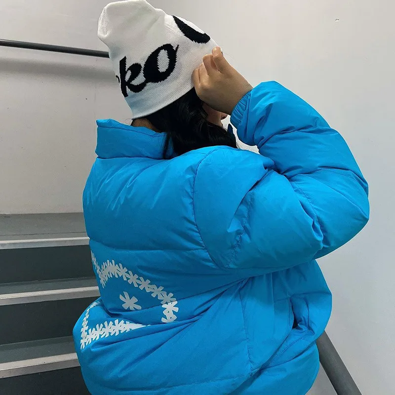 2022 New Women's Clothing Autumn and Winter New Trend Letter Print Cardigan Zipper Stand Collar Warm Slim Short Cotton Clothing