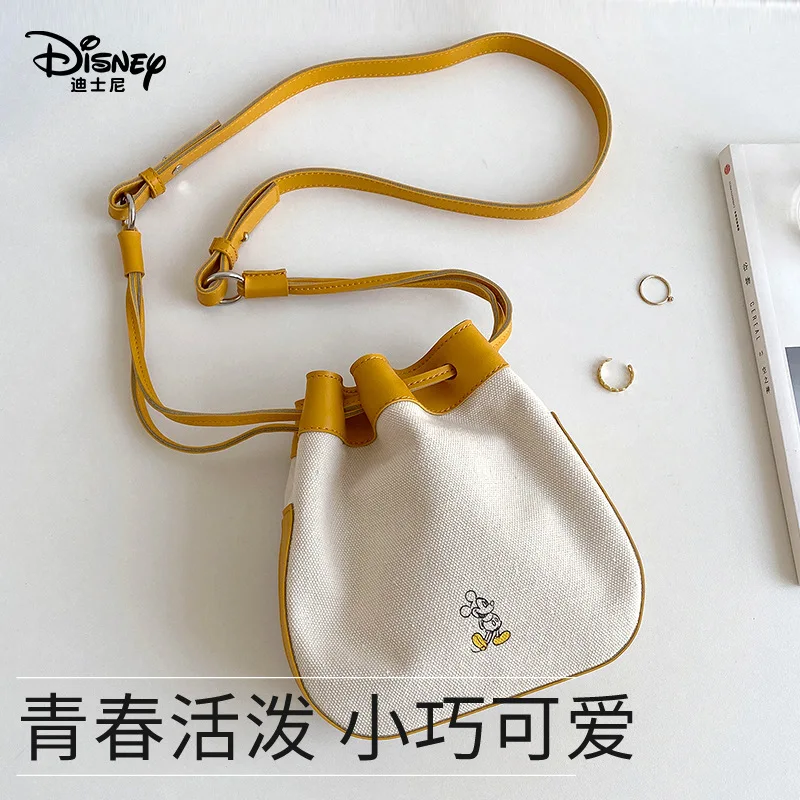 Disney New Net Red Bucket Bag Canvas Drawstring Women's Bag Student Bag Shoulder Messenger Bag Mobile Phone Bag Shoulder Bag