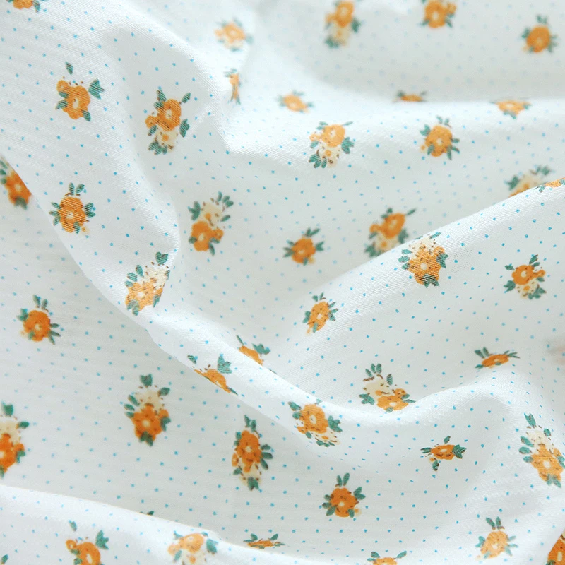 

Ширина 150 см, сад INS, оранжевый цветочный принт, жаккардовая полоса, весна и лето, ткань для юбки платья