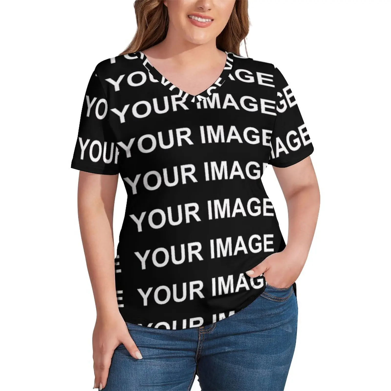 Your Image Customized T Shirts Custom Made Design V Neck Basic T-Shirt Short Sleeve Lady Modern Tshirt Summer Tees Plus Size 4XL