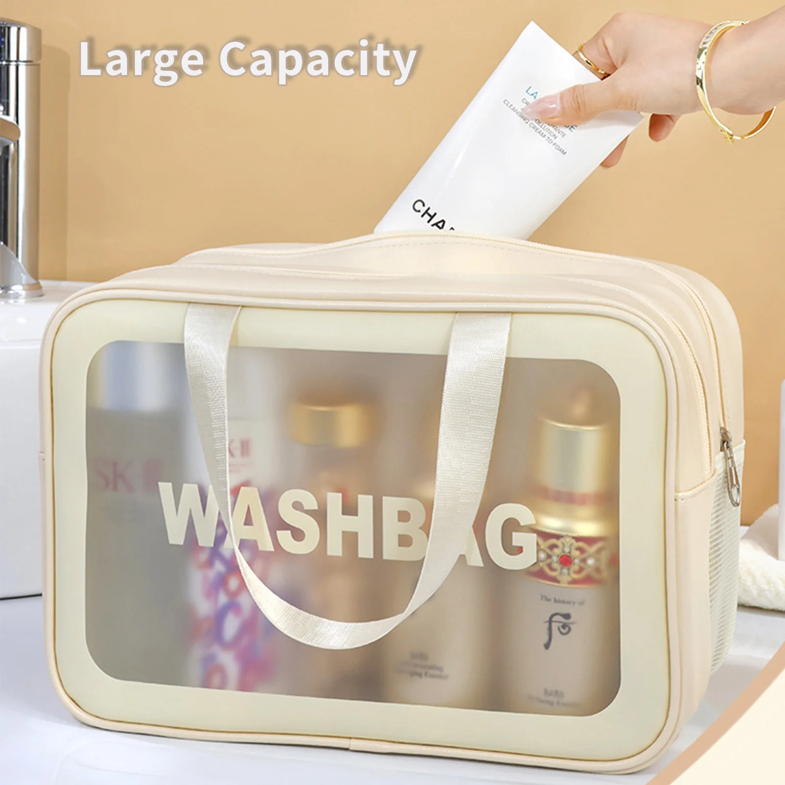 Portable PVC Double-Layer Dry-Wet Separation Partition Toiletry and Cosmetic Storage Bag for Travel, Beach, Pool, and Bathing.