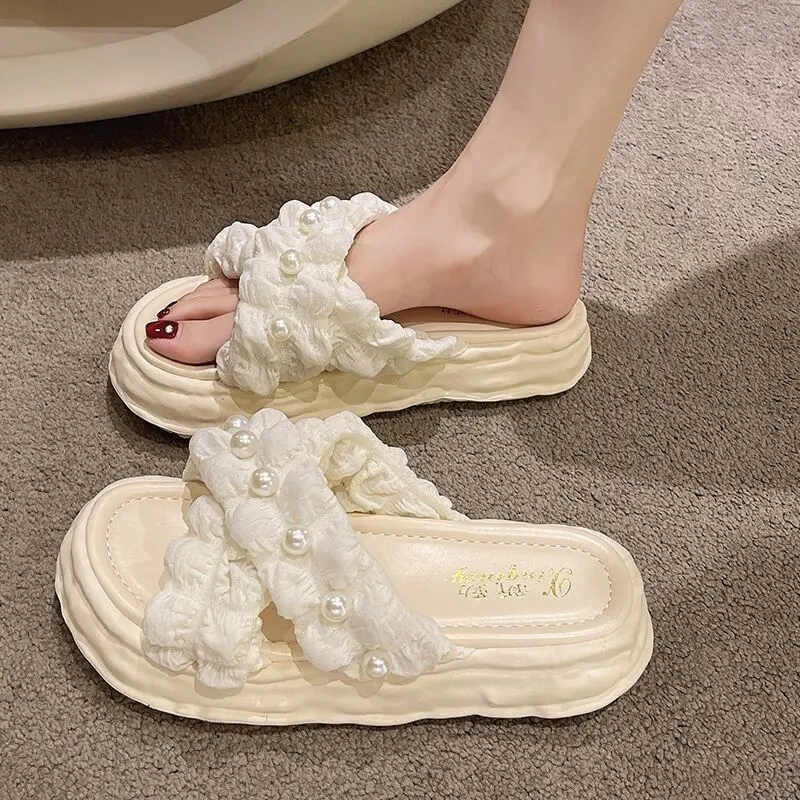 2023 Summer New Holiday Slippers Wearing Outside Home Thick Sole Matsuke Shoes Beach Sandals Women's Shoes