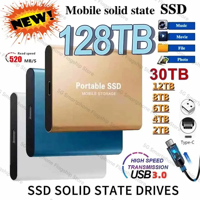 

100% Original SSD Hard Disk 256TB Hard Drive Drive 16TB 8TB 4TB 2TB Disco duro Portable Electronics for Laptops Mobile Phones