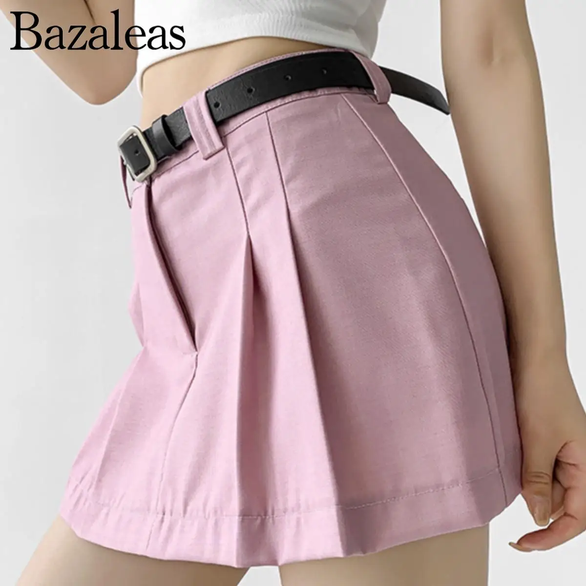 

Женская мини-юбка с поясом, плиссированная летняя юбка с низкой талией и поясом с пряжкой-булавкой, 2023