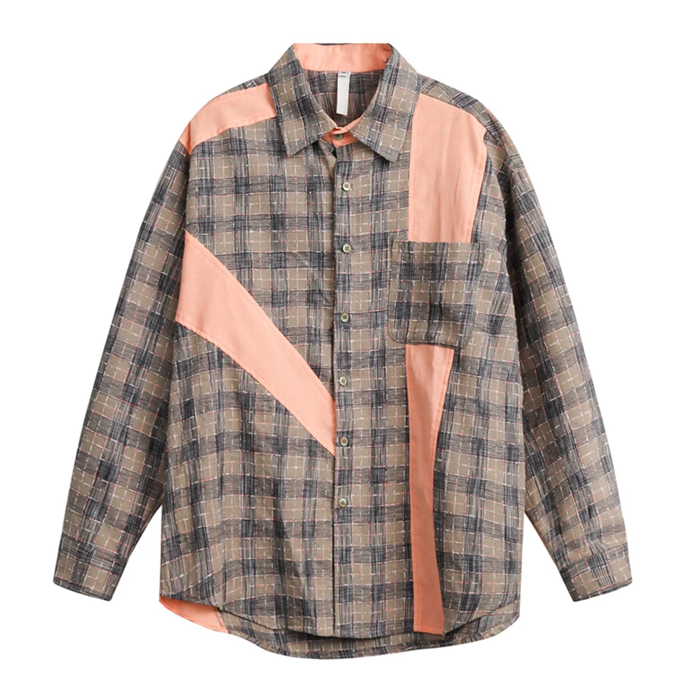 

Клетчатая жаккардовая Лоскутная рубашка больших размеров для мужчин и женщин, весенне-осенняя верхняя одежда, свободные рубашки, уличная одежда