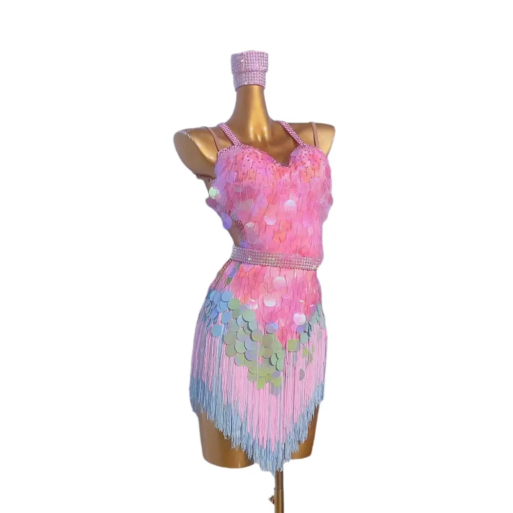 Платье для латиноамериканских танцев высококачественное на заказ с блестками и