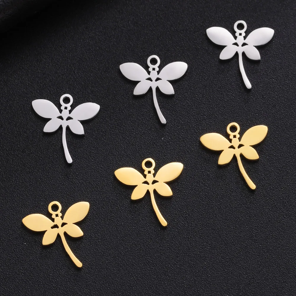 

WZNB 5Pcs Dragonfly Charms for Jewelry Making Insect Stainless Steel Pendant Diy Earring Necklace Handmade Accessories Material