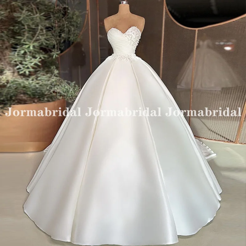 

Женское Атласное Бальное Платье It's yiiya, белое свадебное платье с вышивкой бисером и вырезом сердечком на лето 2023