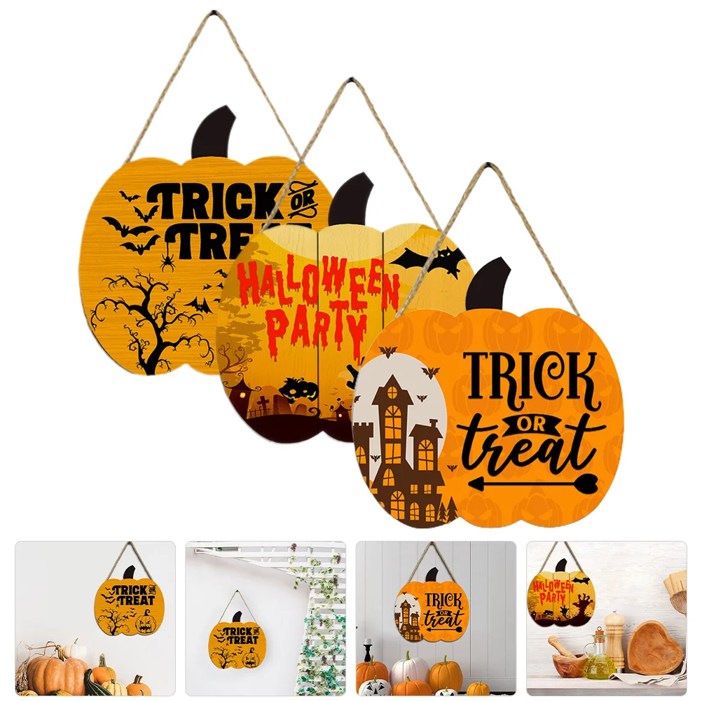 

3pcs Halloween Wooden Tag Halloween Wall Plaque Pumpkin Wall Decoration Welcome Sign