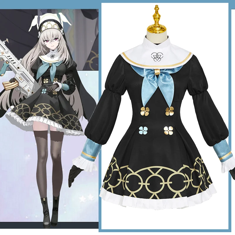 

The Blue Archive Cos Utazumi Sakurako Cosplay Cute Gold Petal Black Nun dress Halloween Female Costume