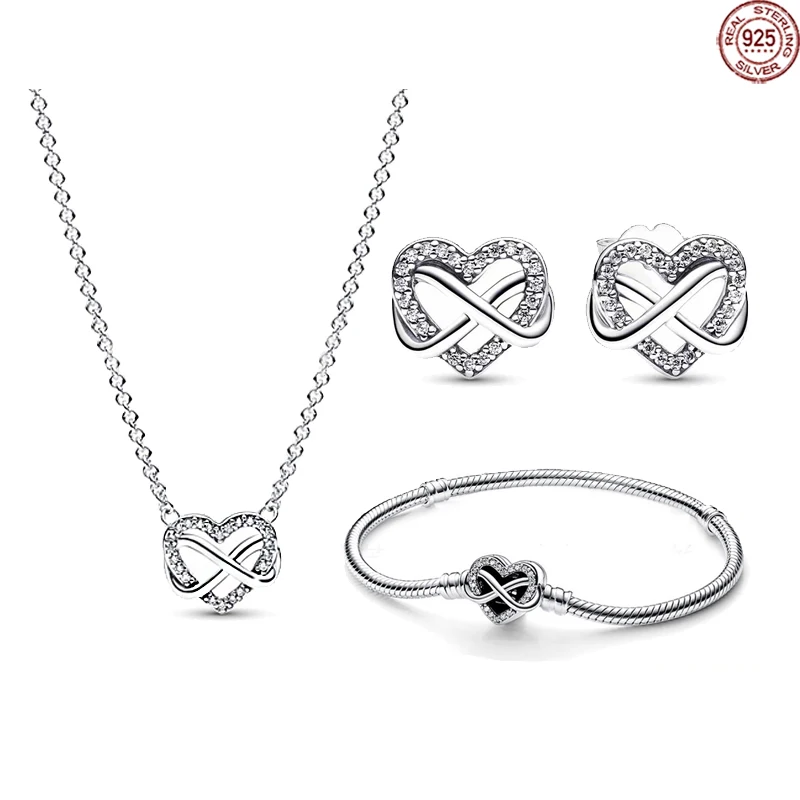 

Модный комплект из ожерелья и браслета из серебра 925 пробы с изысканным сердцем