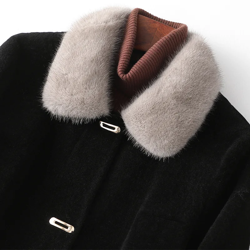 Winter Wool 2022 fashion mink wool collar sheep shearling coat for women