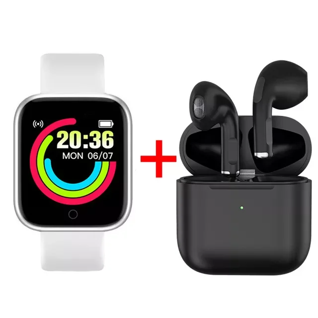 

2Pcs D20 Pro 4 TWS Wireless Headphones Bluetooth Earphone 5.0 Stereo Headset Mini Earbuds with Microphone Y68 Smart Watch