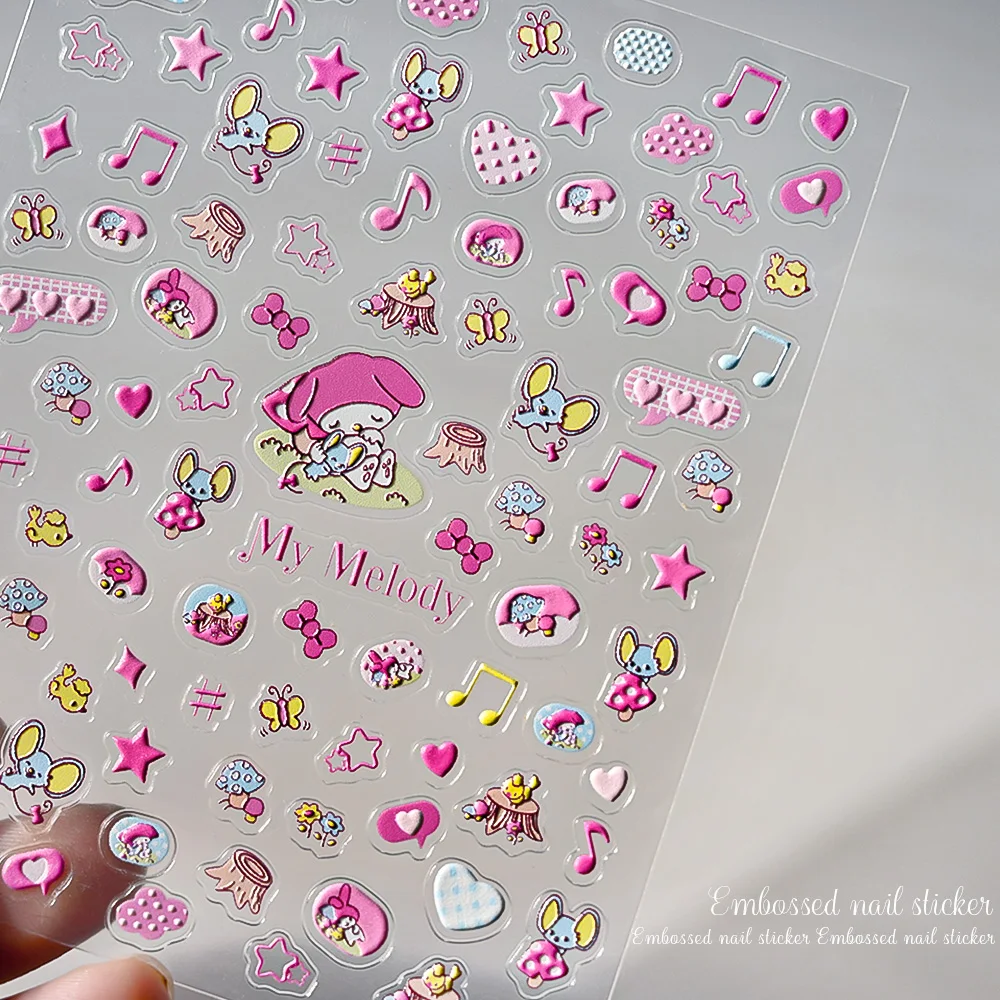 1 шт. милые наклейки для ногтей My Melody 5D с тиснением красочные Kuromi Cinnamoroll