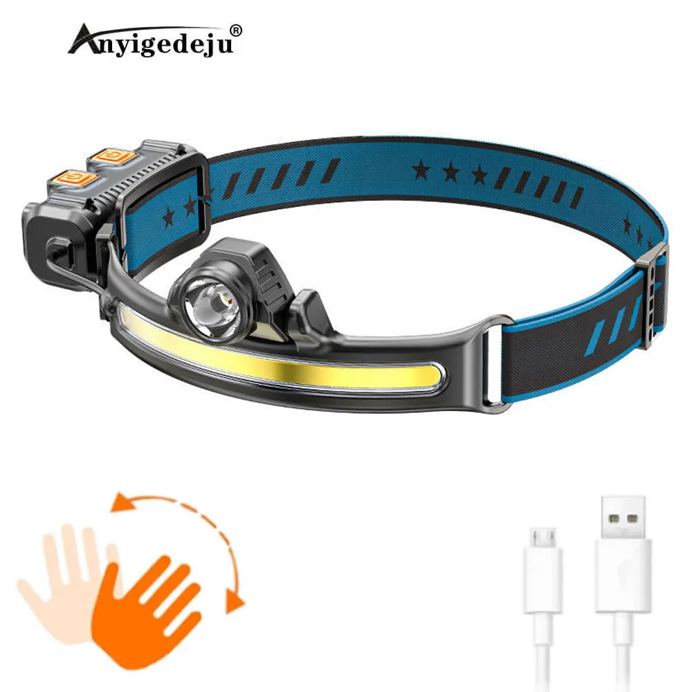 

Налсветильник фонарь для кемпинга, регулируемый светодиодный налобный фонарь с COB матрицей для Ручной индукции и рыбалки, налобный фонарь д...