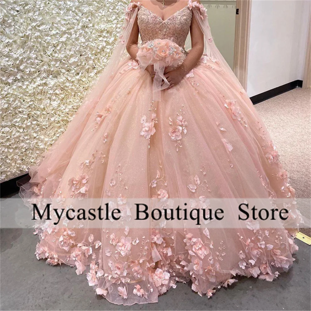 

Женское бальное платье с объемными цветами, розовое платье с накидкой и бусинами, длинное милое платье 16, 2023