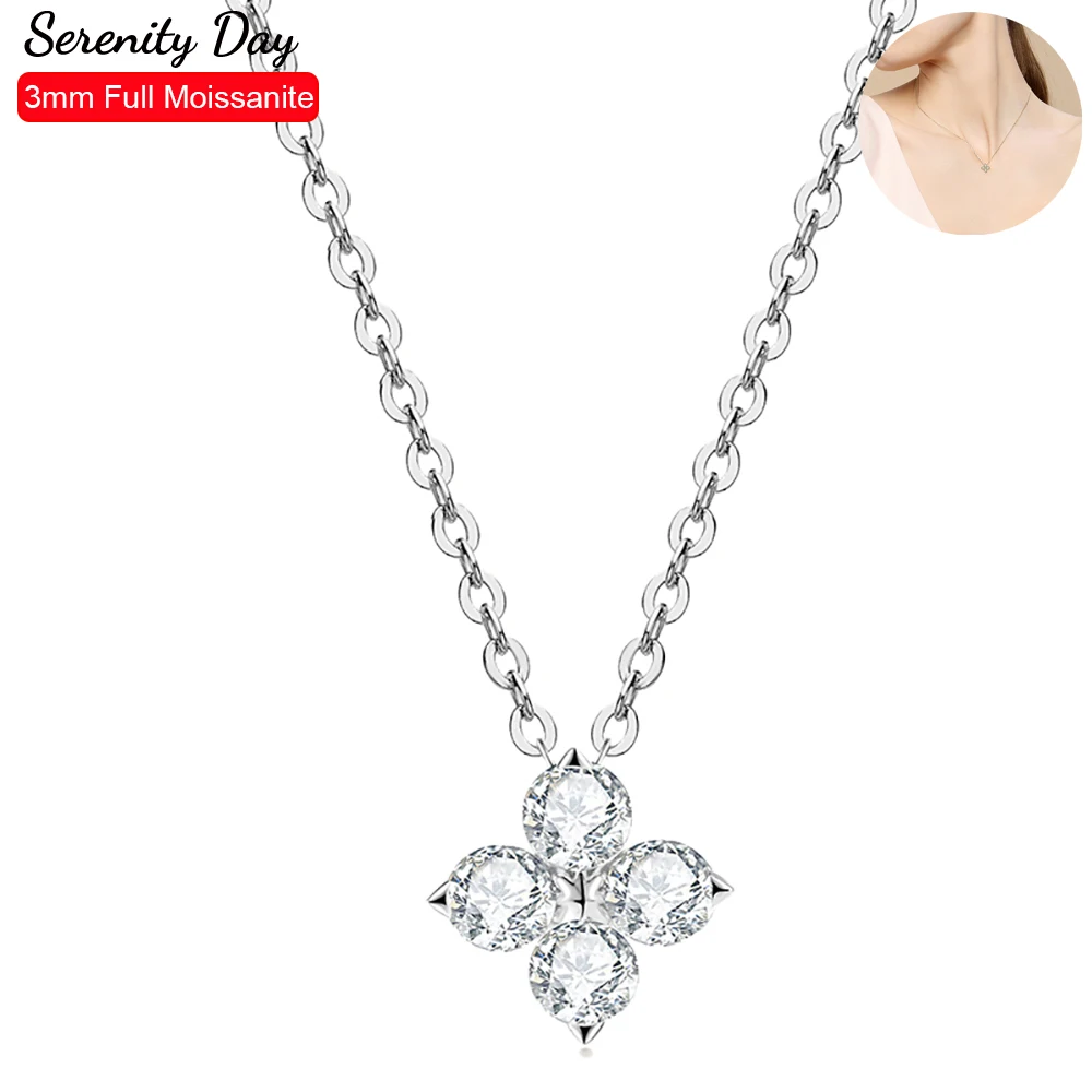 

Serenity Day 0.4cttw 4 Stones Real D Color 3mm Full Moissanite Pendant Necklace For Women Gift S925 Sterling Silver Fine Jewelry
