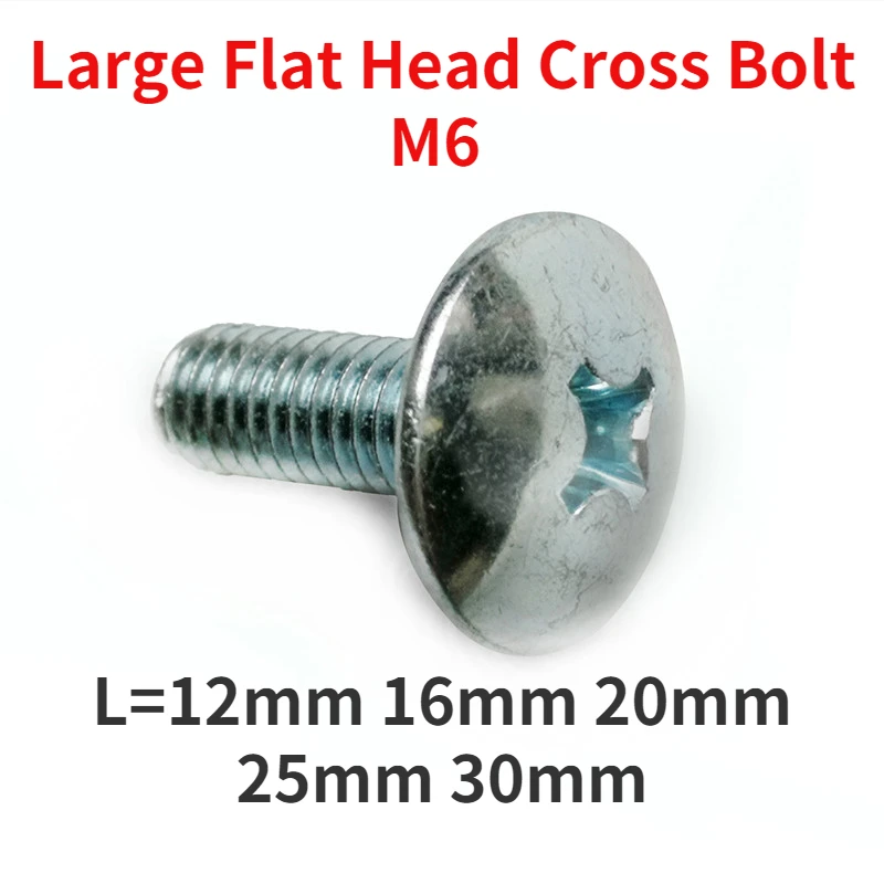 

100pc 6mm Large Flat Head Cross Bolt M6 for Electric Scooter Panel Screw Mushroom Head Phillips Bolt Motorcycle Plated L=16-30mm