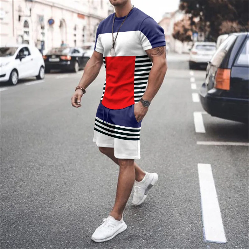 2023 New Summer Tracksuits Men's Fringe Sleeve T-shirt 3d Printed Casual Fashion Sportswear Two-piece Street Clothing
