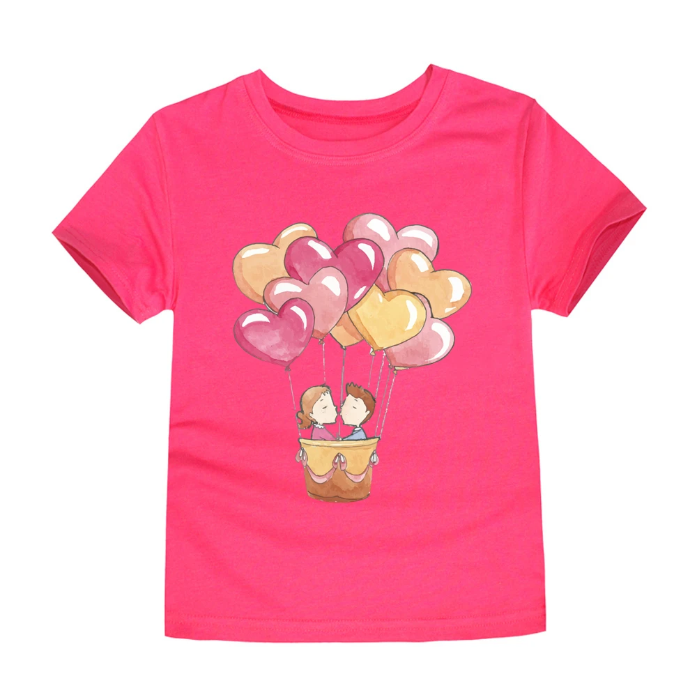 

Love Hot Air Balloon Print T Shirt For Girls Children Clothing Cute Short Sleeves T Shirts Kids Clothes Boys Tees