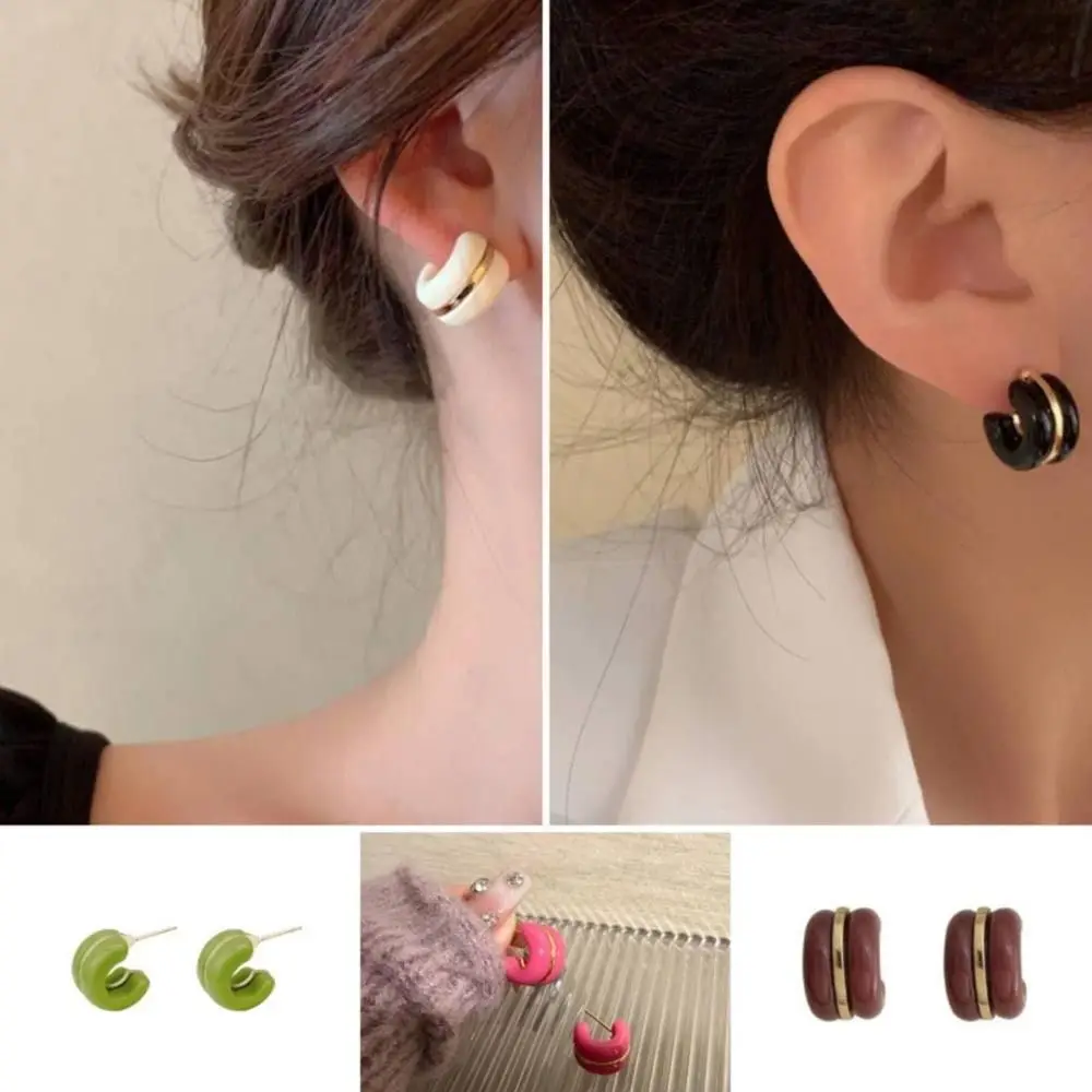 

Sweet Acrylic Resin Round C Shaped Colorful Stud Earrings Summer Party Daily Jewelry for Women Girls