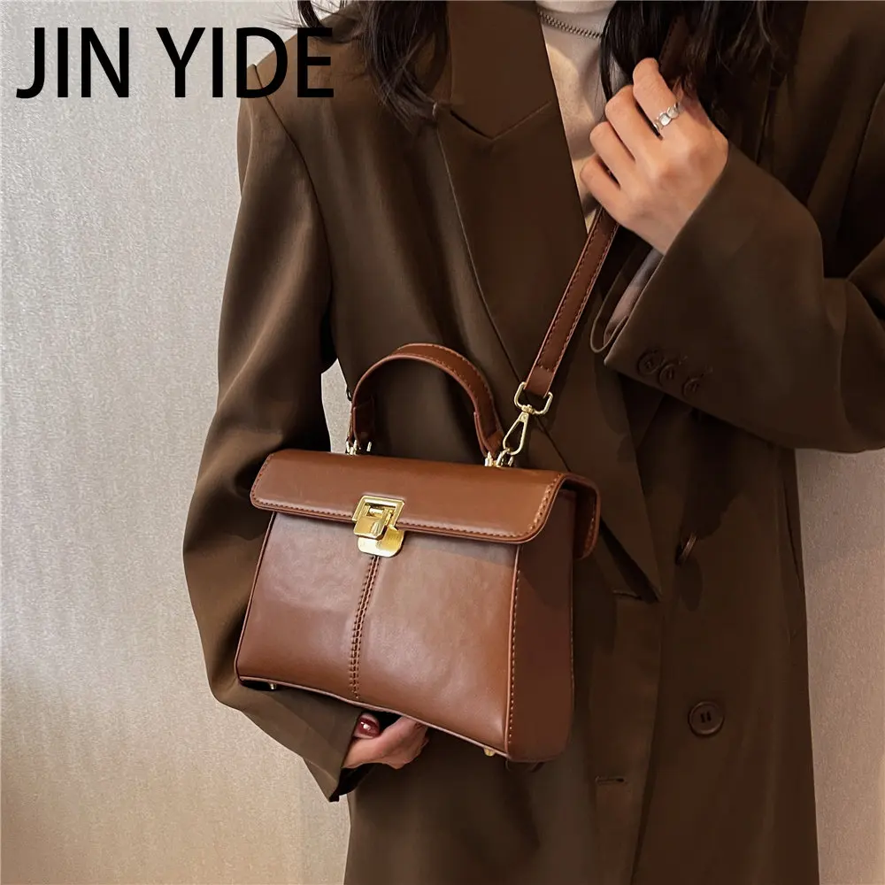 JIN YIDE Vintage Top Handle Small Shoulder Crossbody Bags For Women 2023 Winter Luxury Designer Flap Purse Work Ladies Handbags