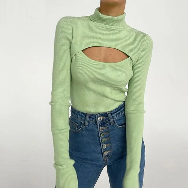 

Autumn Winter Women's Sweater Sexy Topless Long Sleeve Top Knitted Sweatshirt Free Shipping Wholesale Fashion Streetwear New Za