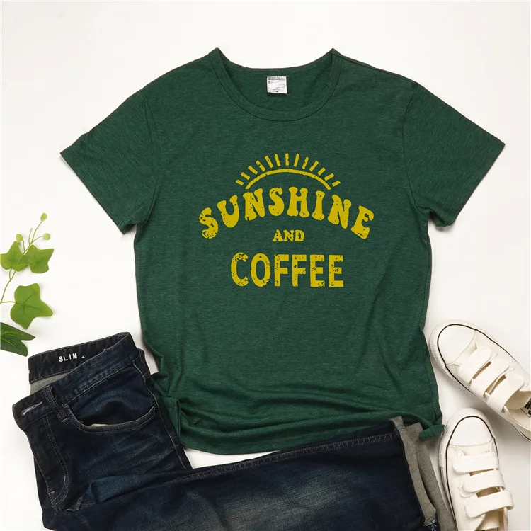 

Sunshine and Coffee T Shirt Women Casual Letter Woman Clothes 2022 New Summer Girls Tops Sunshine Tshirt Gothic New Tee