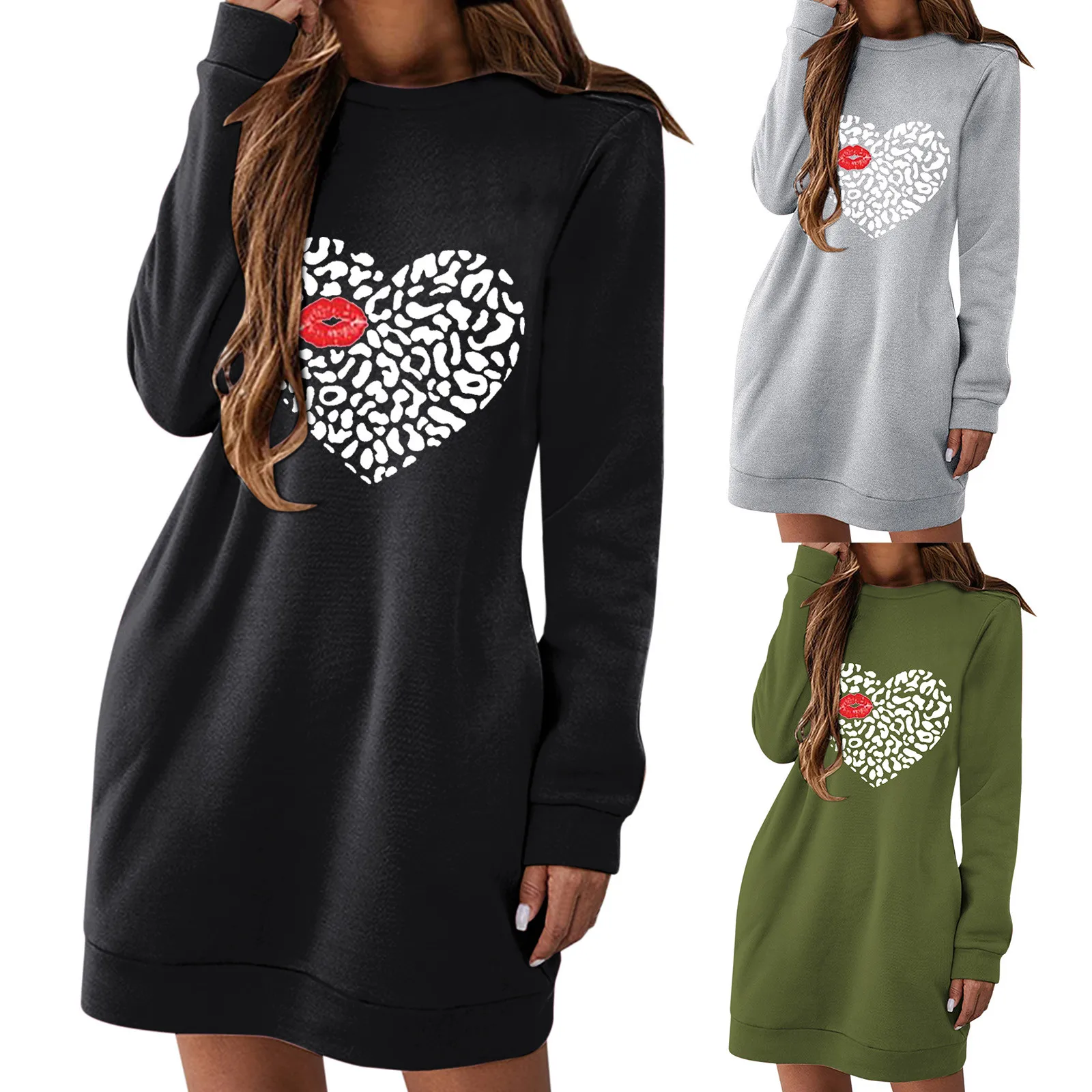 

Choker Long Sleeve Dresses for Women Womens Casual Dresses Round Neck Sweatshirt Long Sleeve Love Denim Dress for Women Casual