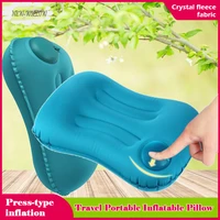 travel pillow crystal velvet portable folding inflatable pillow for sleeping lumbar pad lunch break pillow office chair pillow
