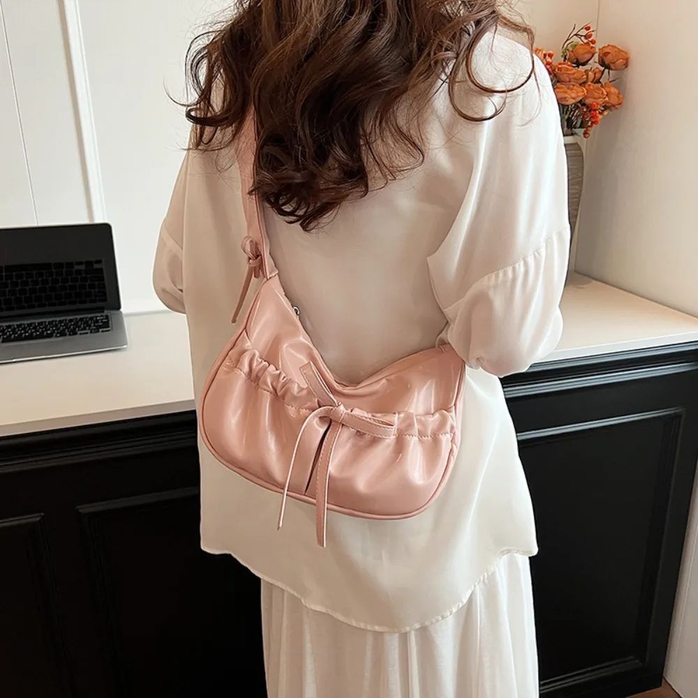 Большая вместительная сумка через плечо с бантом тип клецок плиссированная в