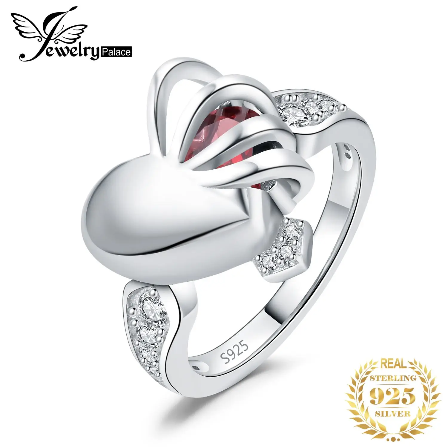 

JewelryPalace New Arrival Love Heart 2ct Natural Red Garnet 925 Sterling Silver Statement Ring for Woman Fashion Luxury Jewelry