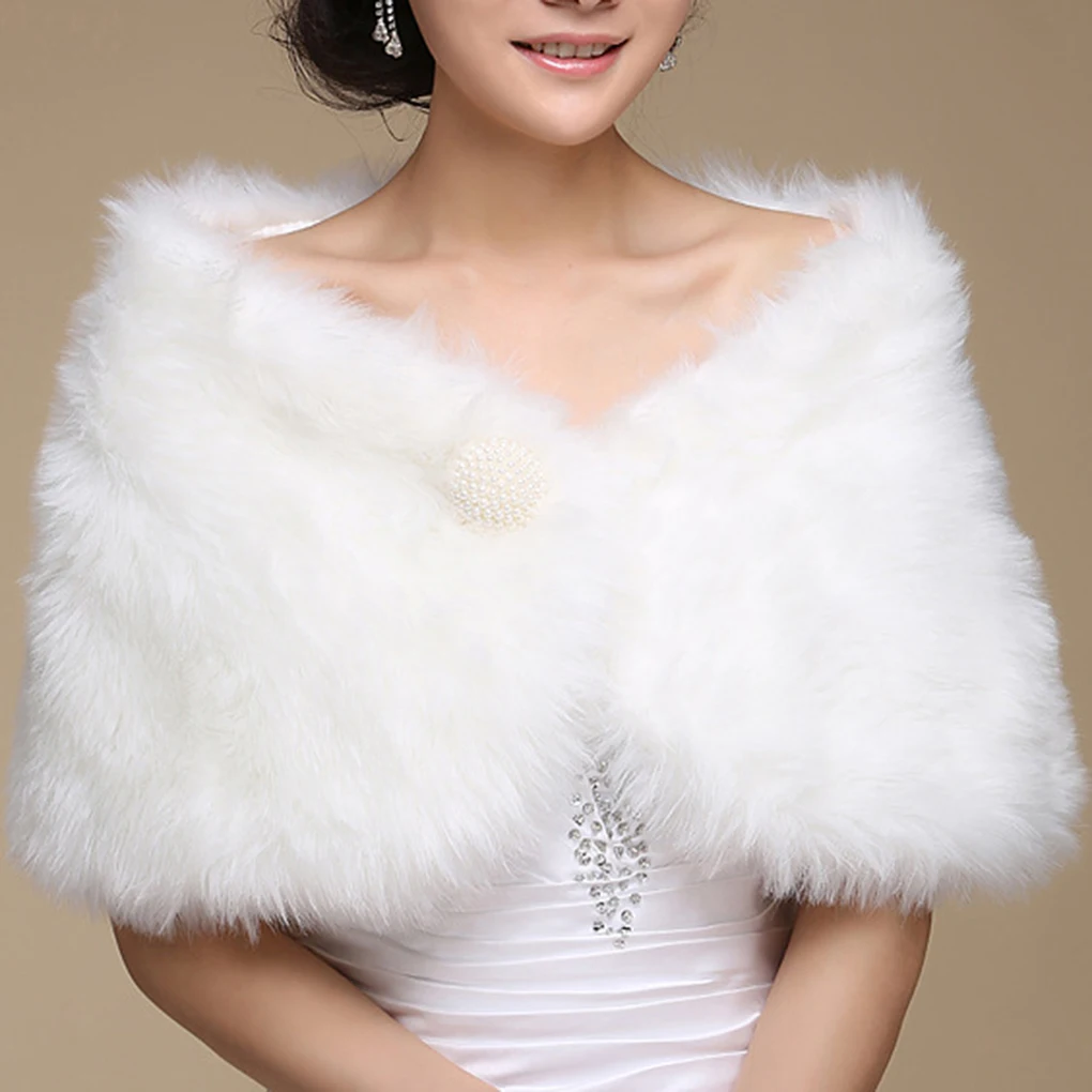 Elegant Women Wedding Jackets White Black Faux Fur Accessory Bridal Shawl Wraps Cape Winter Evening Party Coat Cloak