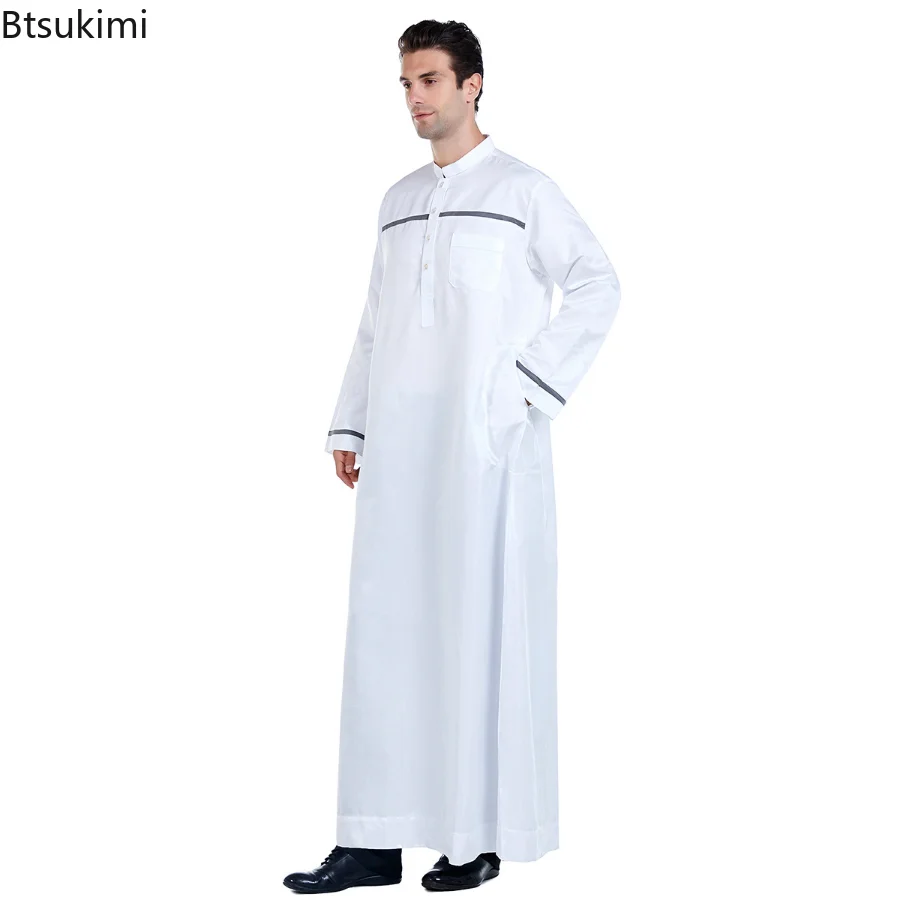 Muslim Jubba Thobe Islam Djellaba Men Plain Stand Collar Robe Middle East Turkish Arab Men Kaftan Business Long Sleeve Abayas