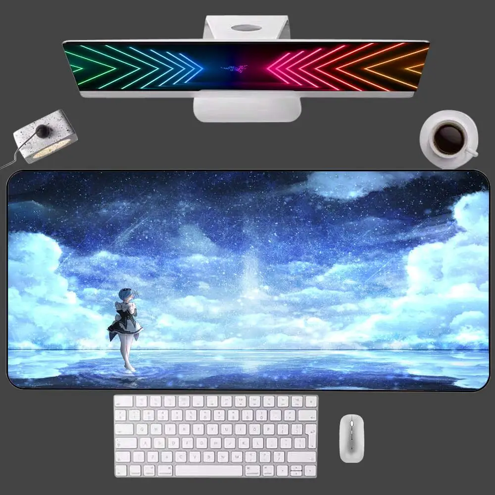 

Большой коврик для мыши Rem Re Zero Kawaii, 100x50, для ноутбука, аниме, коврик для мыши, для дома, мини-ПК, игровые аксессуары, офисный резиновый мягкий Настольный коврик