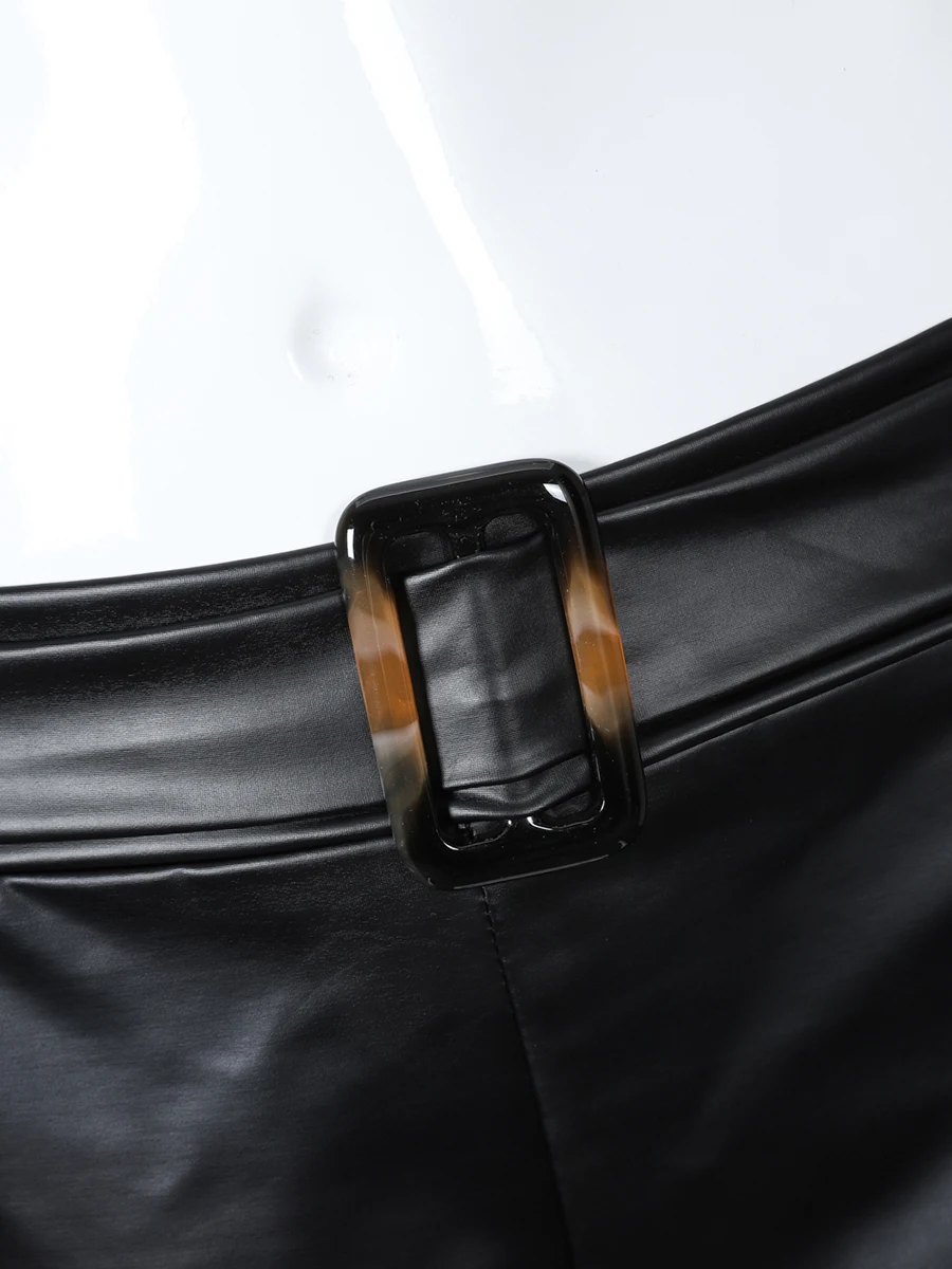 Finjani Plus Size Women Shorts Clothing Surface Leather Casual Shorts Fashion Elastic Waist Design Pants