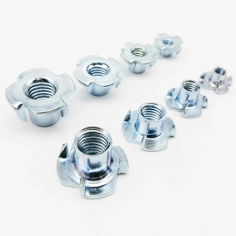 

20pc Wood Insert T Nut M4 M5 M6 M8 M10 Carbon Steel Four Claws Nut Speaker Blind Pronged Furniture Board Inlaid Nut Galvanized