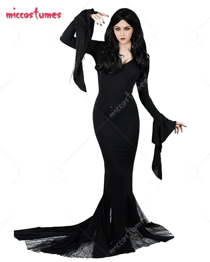 Women's Gothic Ghost Vampire Dress Morticia Addams Cosplay Costume for Women Halloween Cosplay Costume