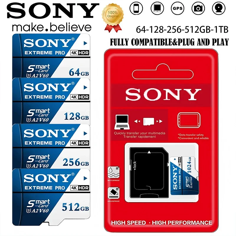Фото Карта памяти SONY MicroSD 1 ТБ, высокоскоростная карта памяти 512 ГБ, 128 ГБ, 256 ГБ, 64 ГБ, флэш-карта MicroSD U3 TF для телефона Xiaomi, камеры, планшета, ПК №1