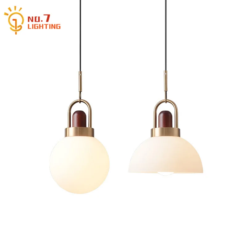 Japanese Minimalist Glass Wooden Pendant Lights Iron Art Decor Home E27 LED Hanging Lamp Restaurant Bar Bedroom Bedside Balcony