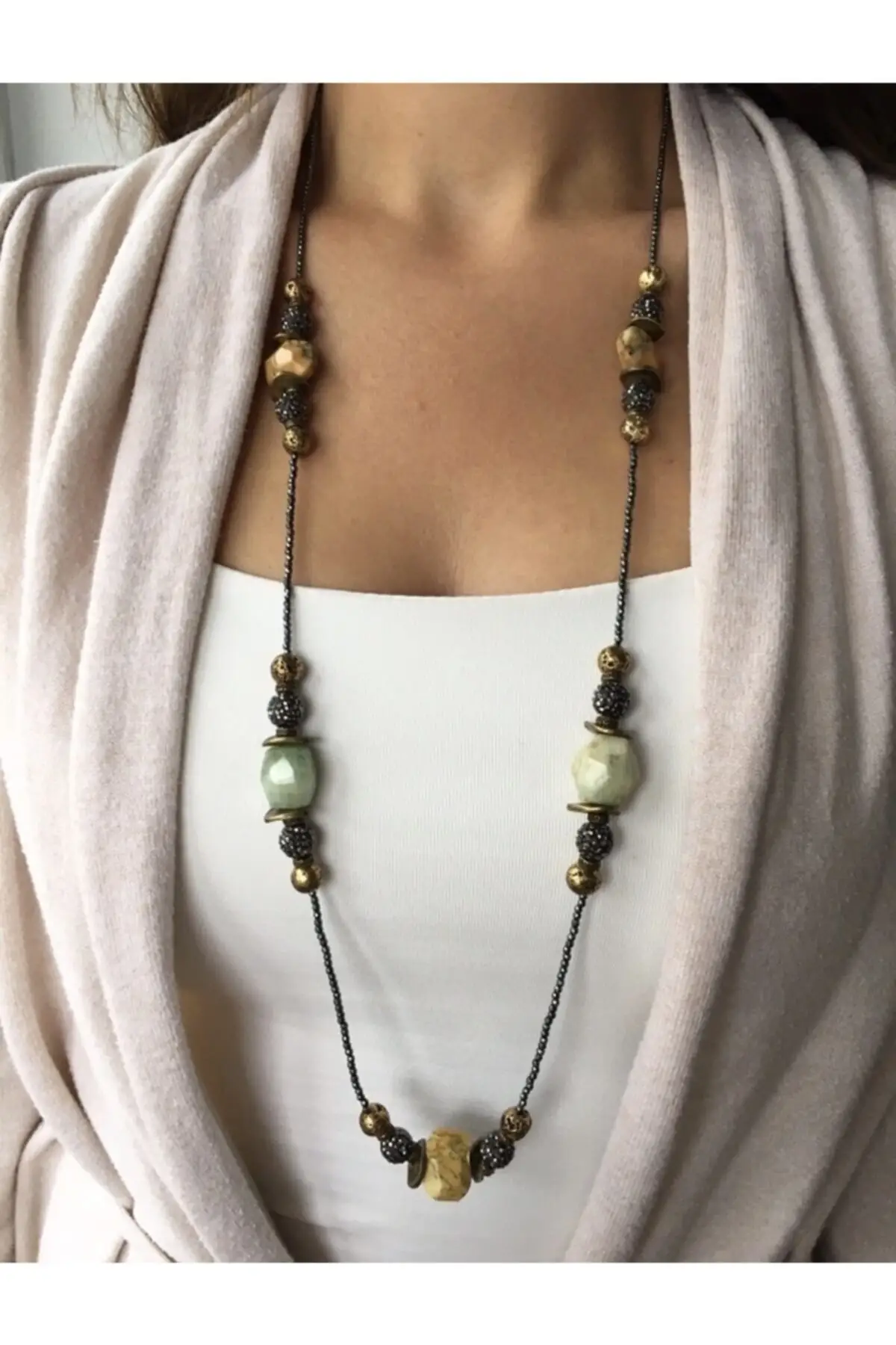 

Женская бижутерия из гематита, длинное ожерелье из натурального камня