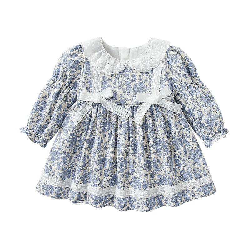 Children's Princess Dress New Spring Floral Mori Lace Bow Long Sleeve Girl Baby Lady Skirt                            2185713210